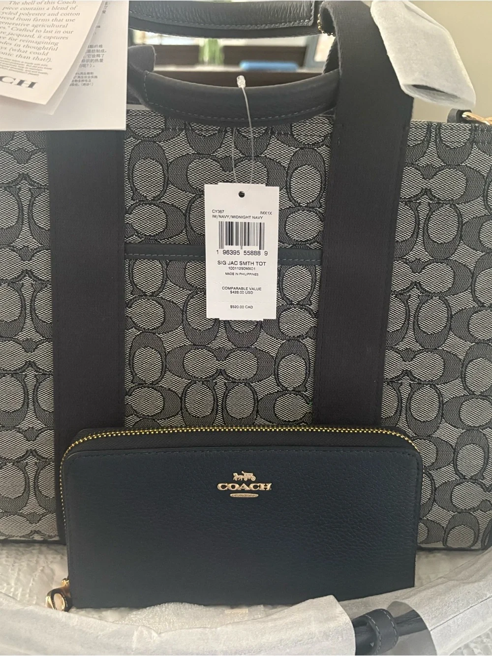 Coach Signature Tote with Navy Zip Wallet